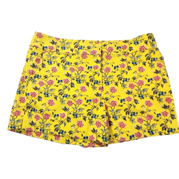 LOFT Riviera Shorts Size 8 Butter Yellow Tweed Floral Bird Print 4” Inseam Boho - Picture 3 of 12